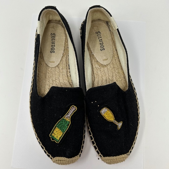 Soludos Champagne Theme Black Espadrilles Size 6.5 Boho ~ Summer ~ Vacation! - Picture 1 of 3